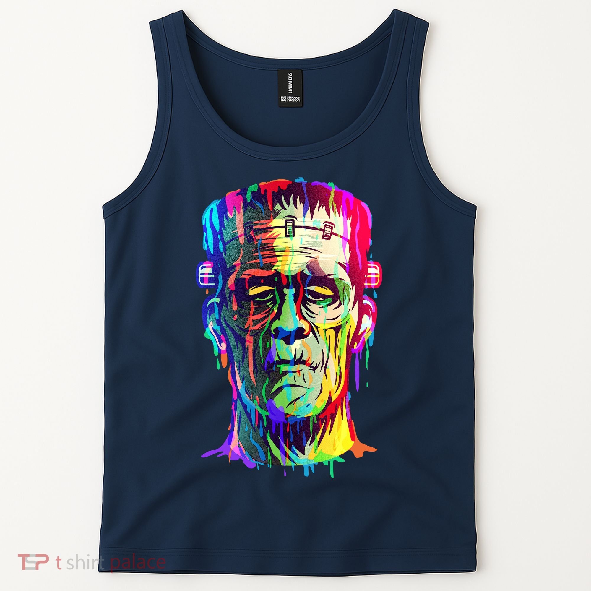 Halloween Neon Paint Drip Frankenstein Monster Tank Top