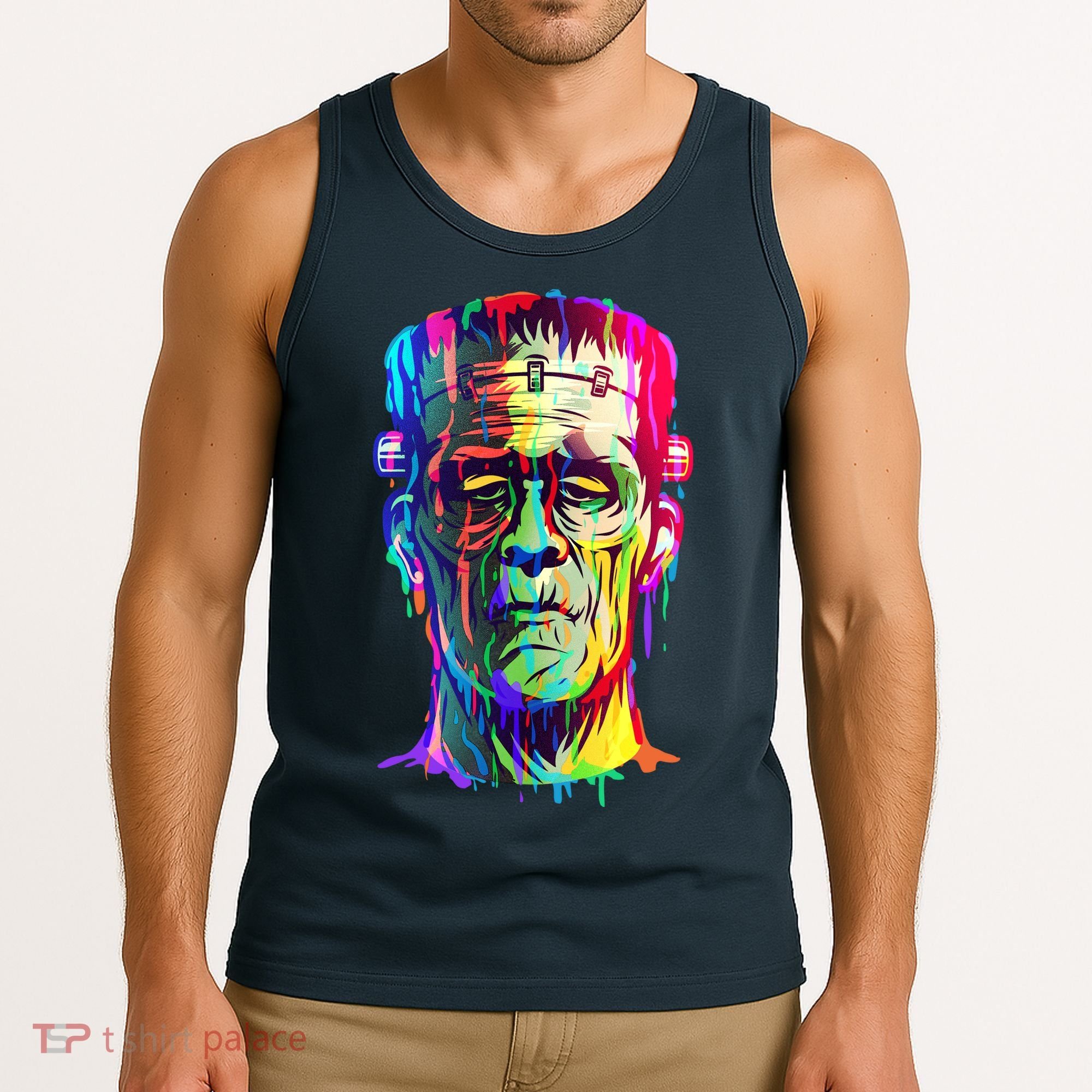 Halloween Neon Paint Drip Frankenstein Monster Tank Top
