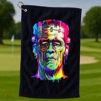 Halloween Neon Paint Drip Frankenstein Monster Golf Towel thumb 1