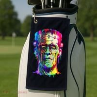 Halloween Neon Paint Drip Frankenstein Monster Golf Towel thumb 2