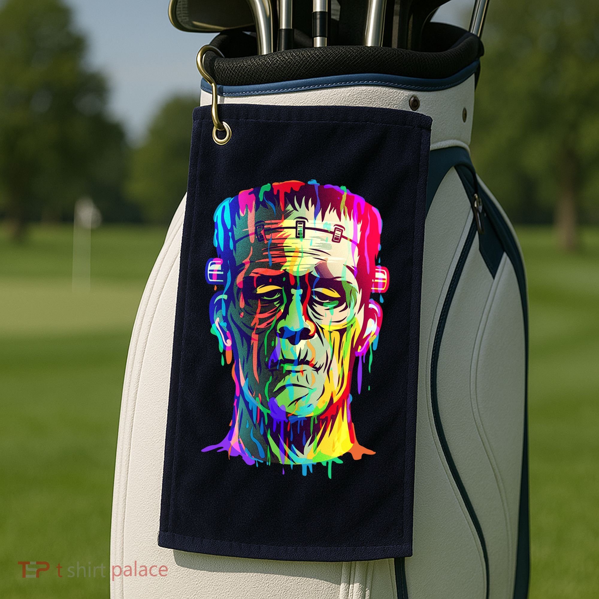 Halloween Neon Paint Drip Frankenstein Monster Golf Towel