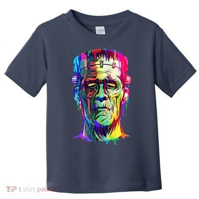 Halloween Neon Paint Drip Frankenstein Monster Toddler T-Shirt