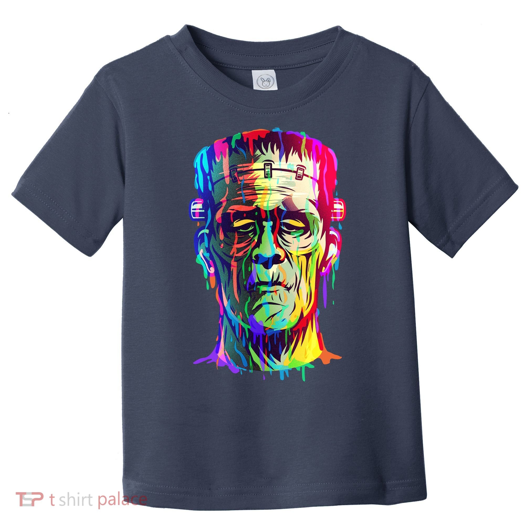 Halloween Neon Paint Drip Frankenstein Monster Toddler T-Shirt