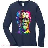 Halloween Neon Paint Drip Frankenstein Monster Women's Long Sleeve Shirt thumb 0