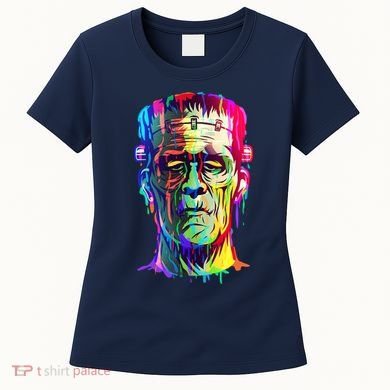 Halloween Neon Paint Drip Frankenstein Monster Women's T-Shirt