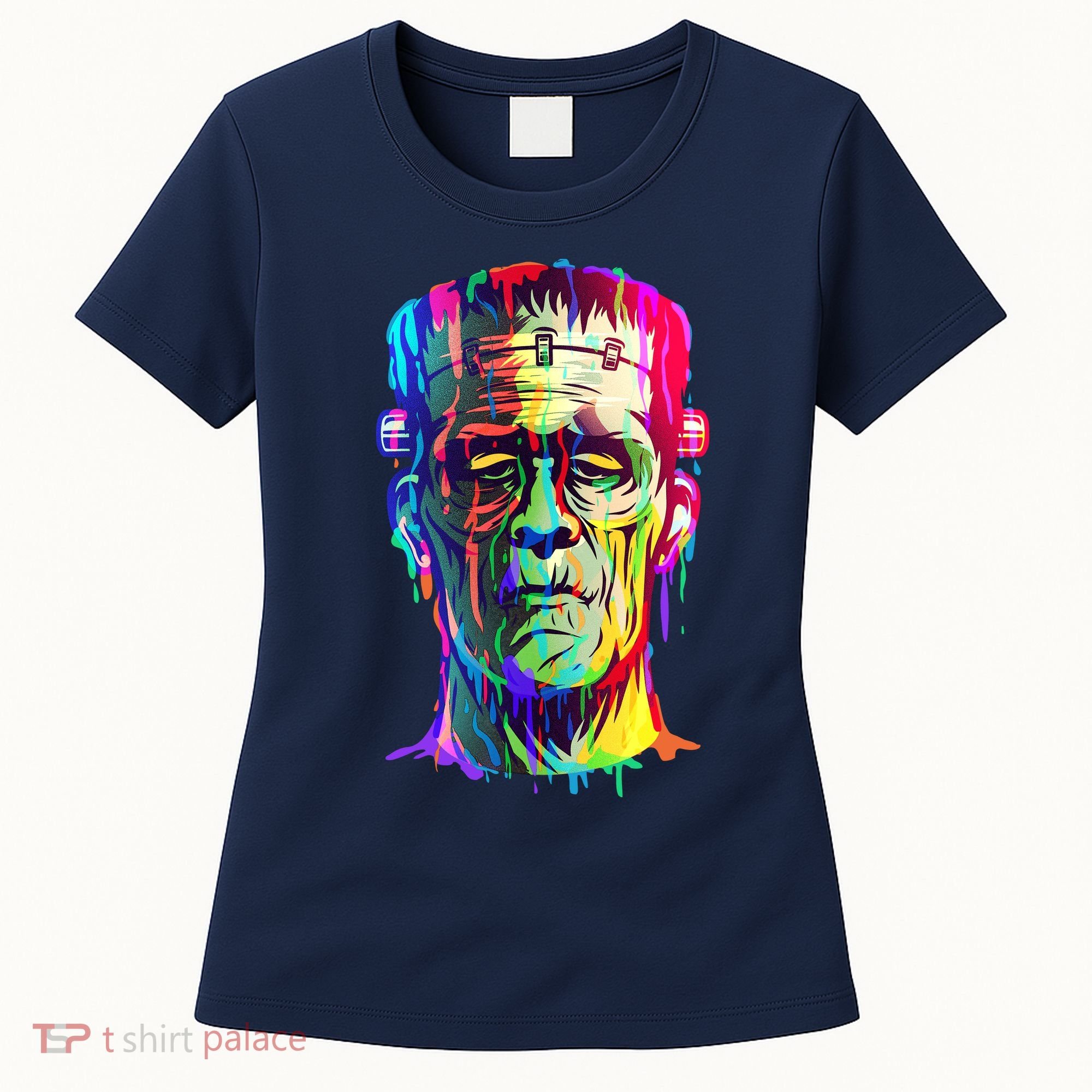 Halloween Neon Paint Drip Frankenstein Monster Women's T-Shirt