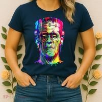 Halloween Neon Paint Drip Frankenstein Monster Women's T-Shirt thumb 2