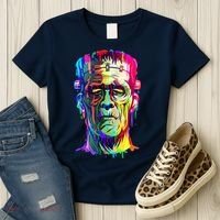 Halloween Neon Paint Drip Frankenstein Monster Women's T-Shirt thumb 3