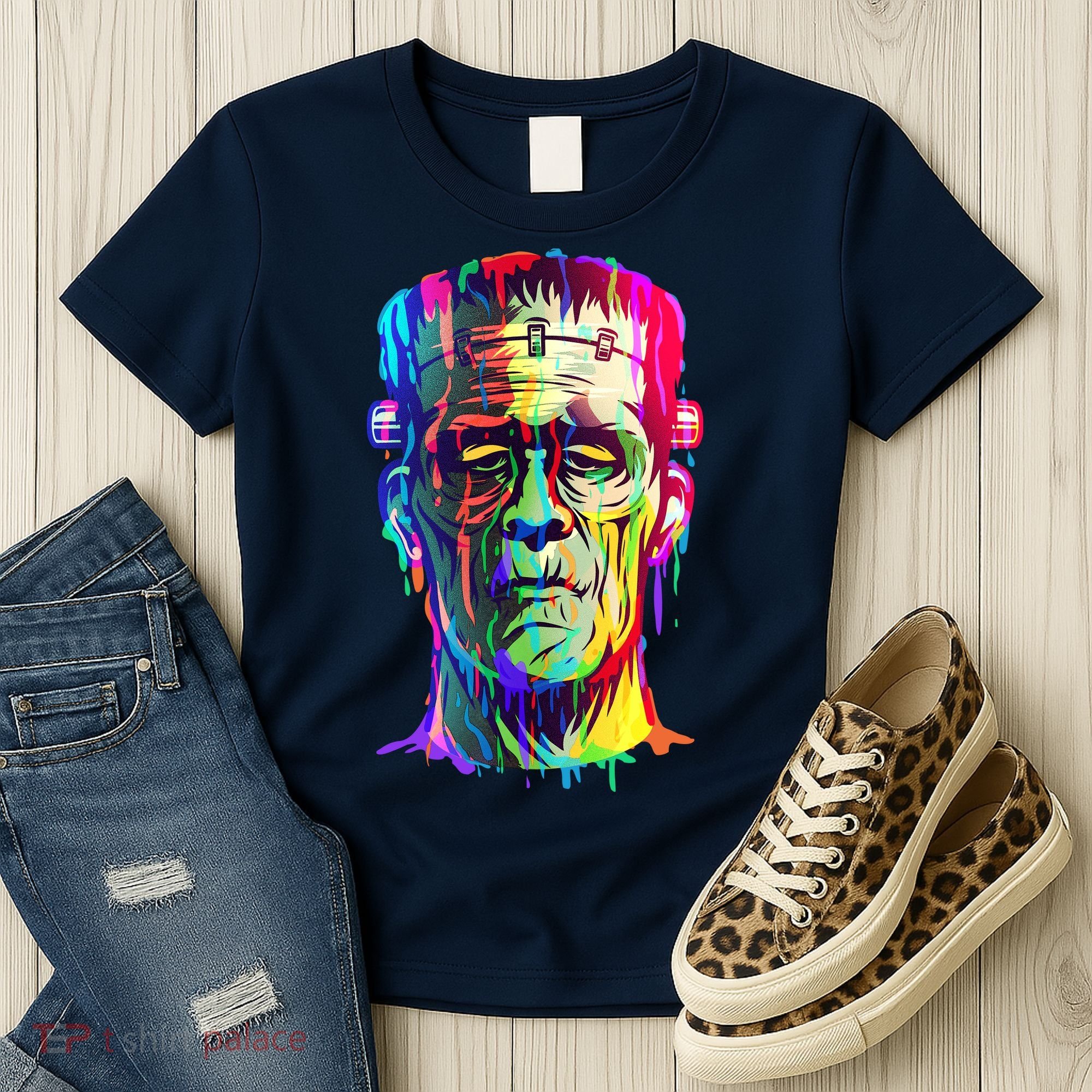 Halloween Neon Paint Drip Frankenstein Monster Women's T-Shirt