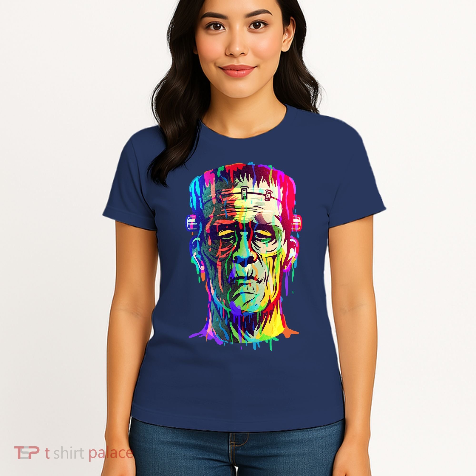 Halloween Neon Paint Drip Frankenstein Monster Women's T-Shirt