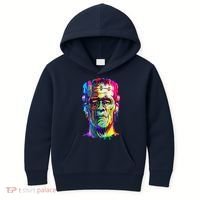 Halloween Neon Paint Drip Frankenstein Monster Kids Hoodie thumb 0