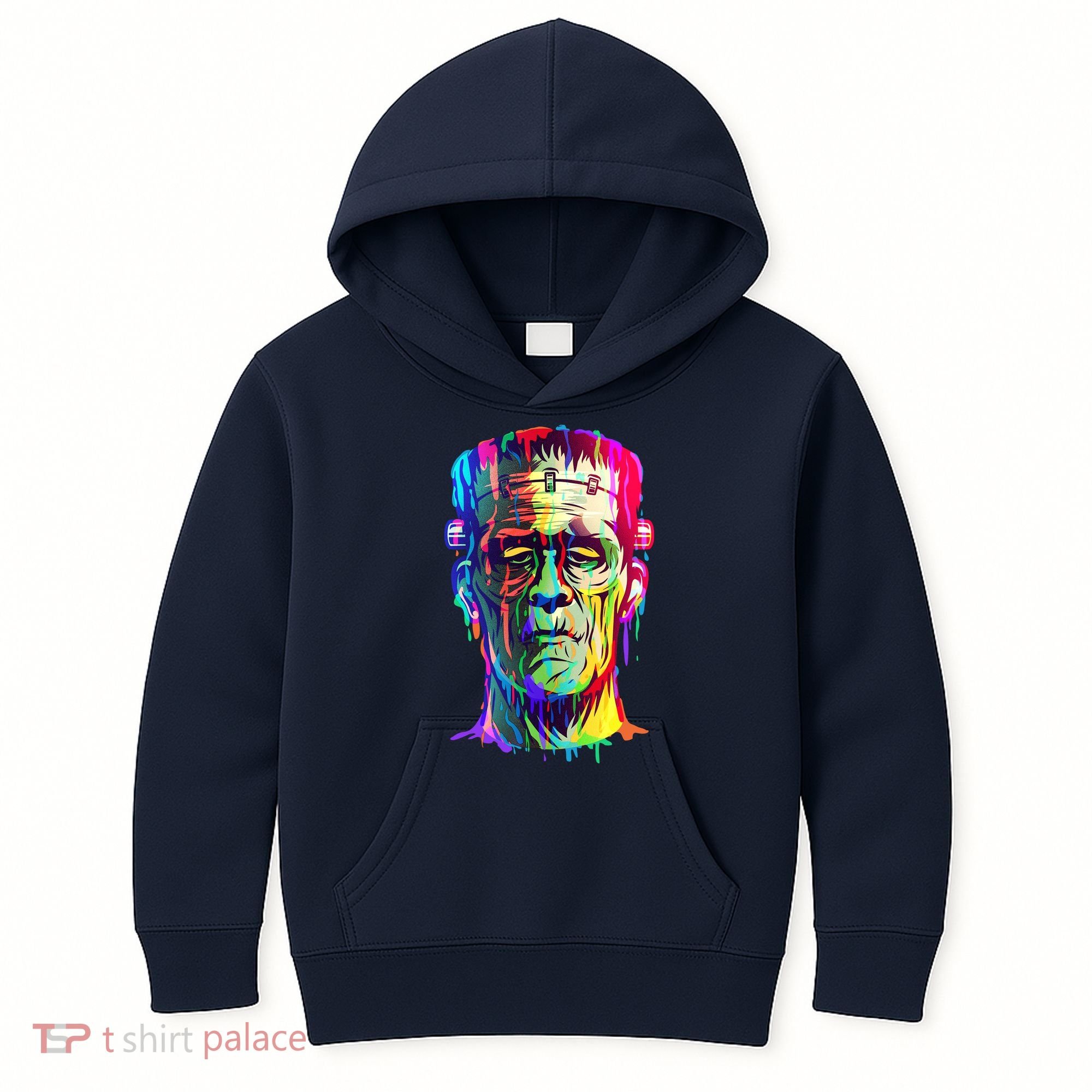 Halloween Neon Paint Drip Frankenstein Monster Kids Hoodie