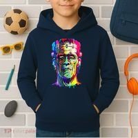 Halloween Neon Paint Drip Frankenstein Monster Kids Hoodie thumb 2