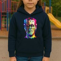 Halloween Neon Paint Drip Frankenstein Monster Kids Hoodie thumb 3
