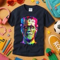 Halloween Neon Paint Drip Frankenstein Monster Kids T-Shirt thumb 3