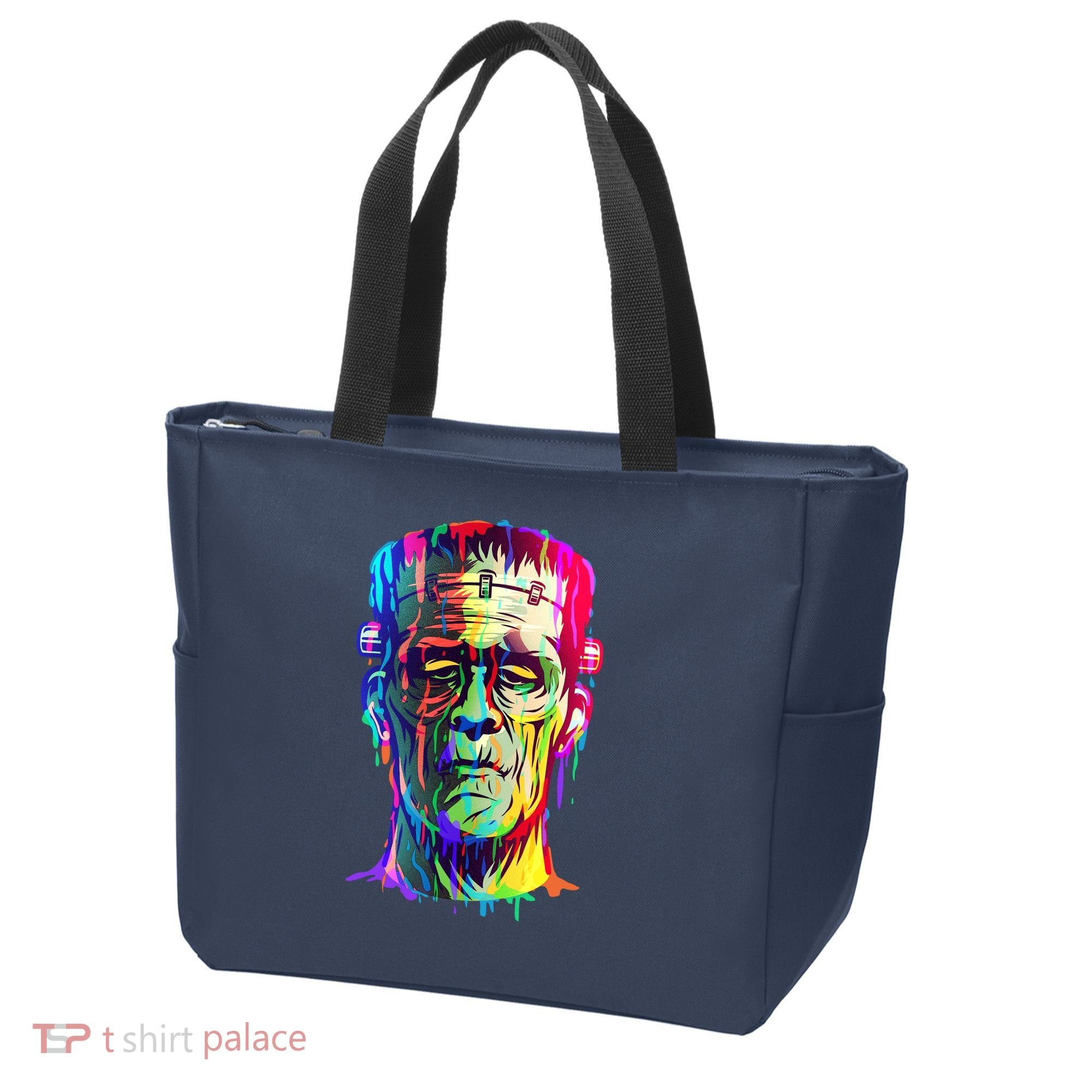 Halloween Neon Paint Drip Frankenstein Monster Tote Bag