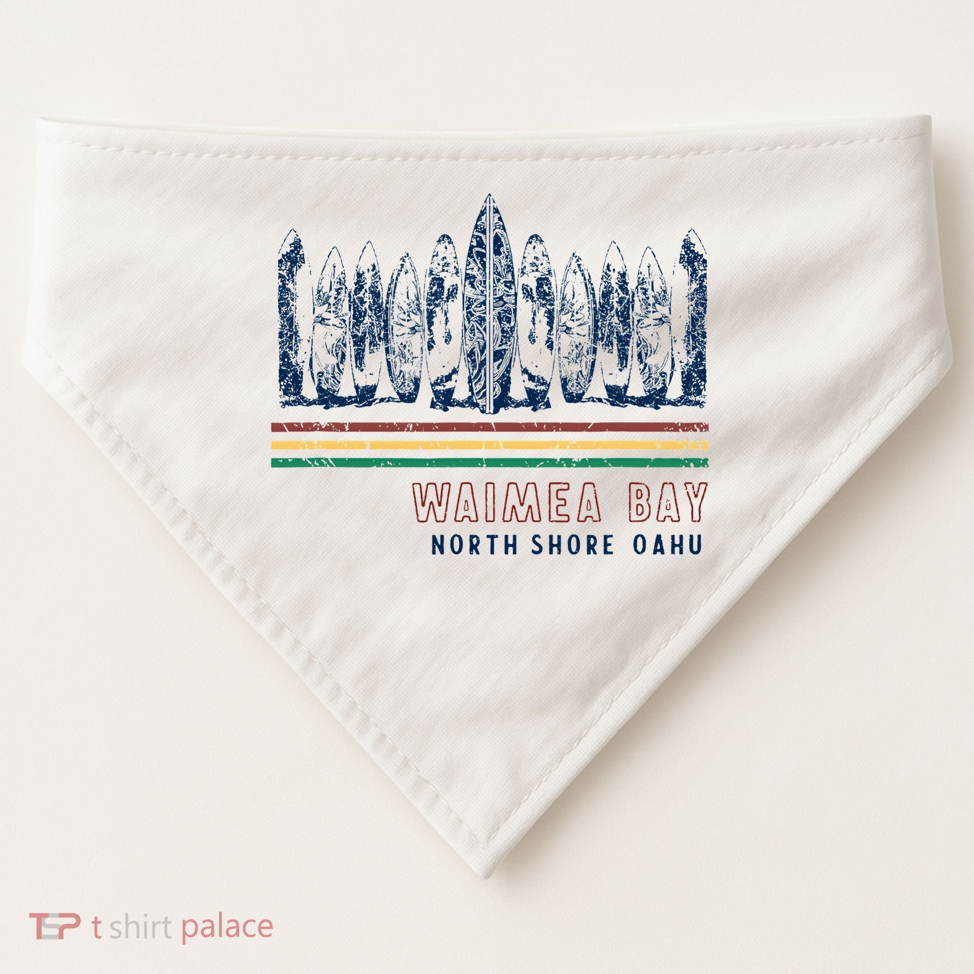 Hawaii North Shore Oahu Waimea Bay Retro Surfing USA-Made Doggie Bandana