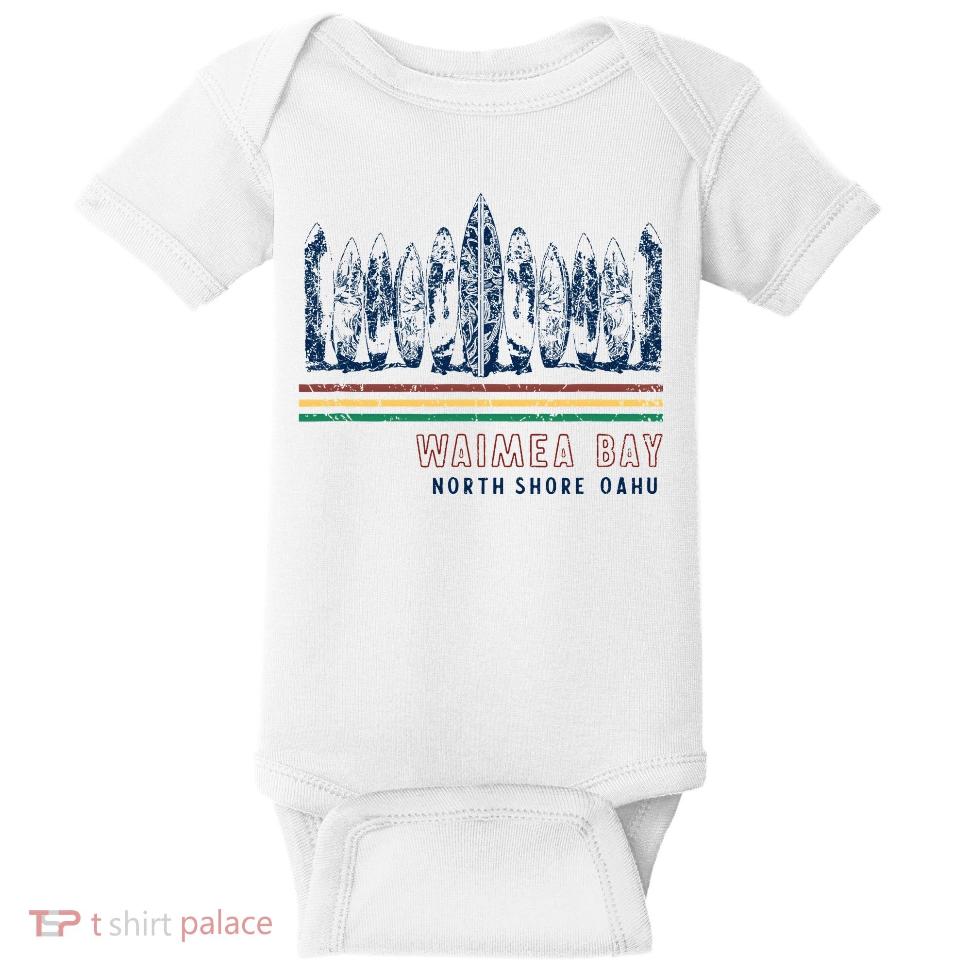 Hawaii North Shore Oahu Waimea Bay Retro Surfing Baby Bodysuit