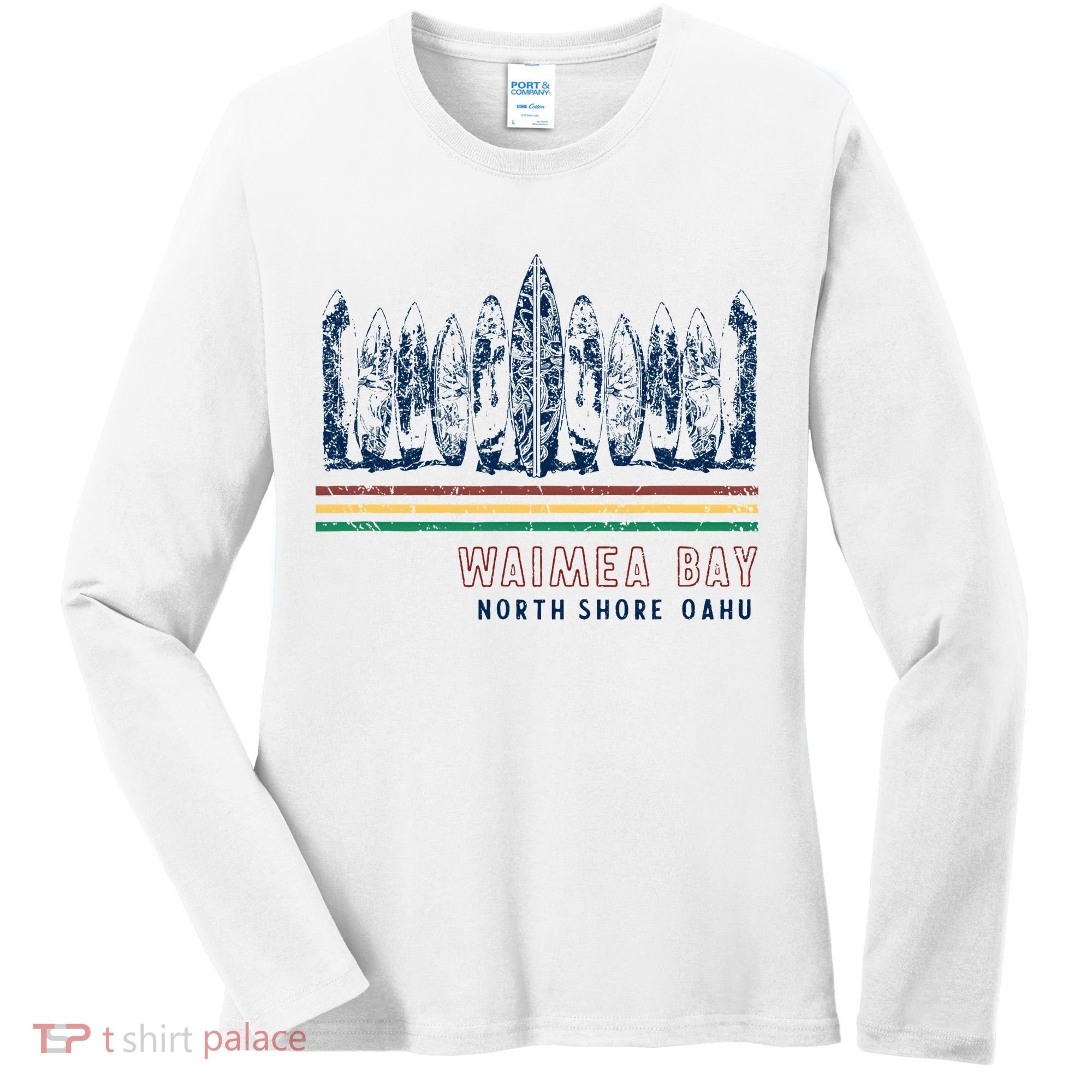 Hawaii North Shore Oahu Waimea Bay Retro Surfing Women's Long Sleeve Shirt