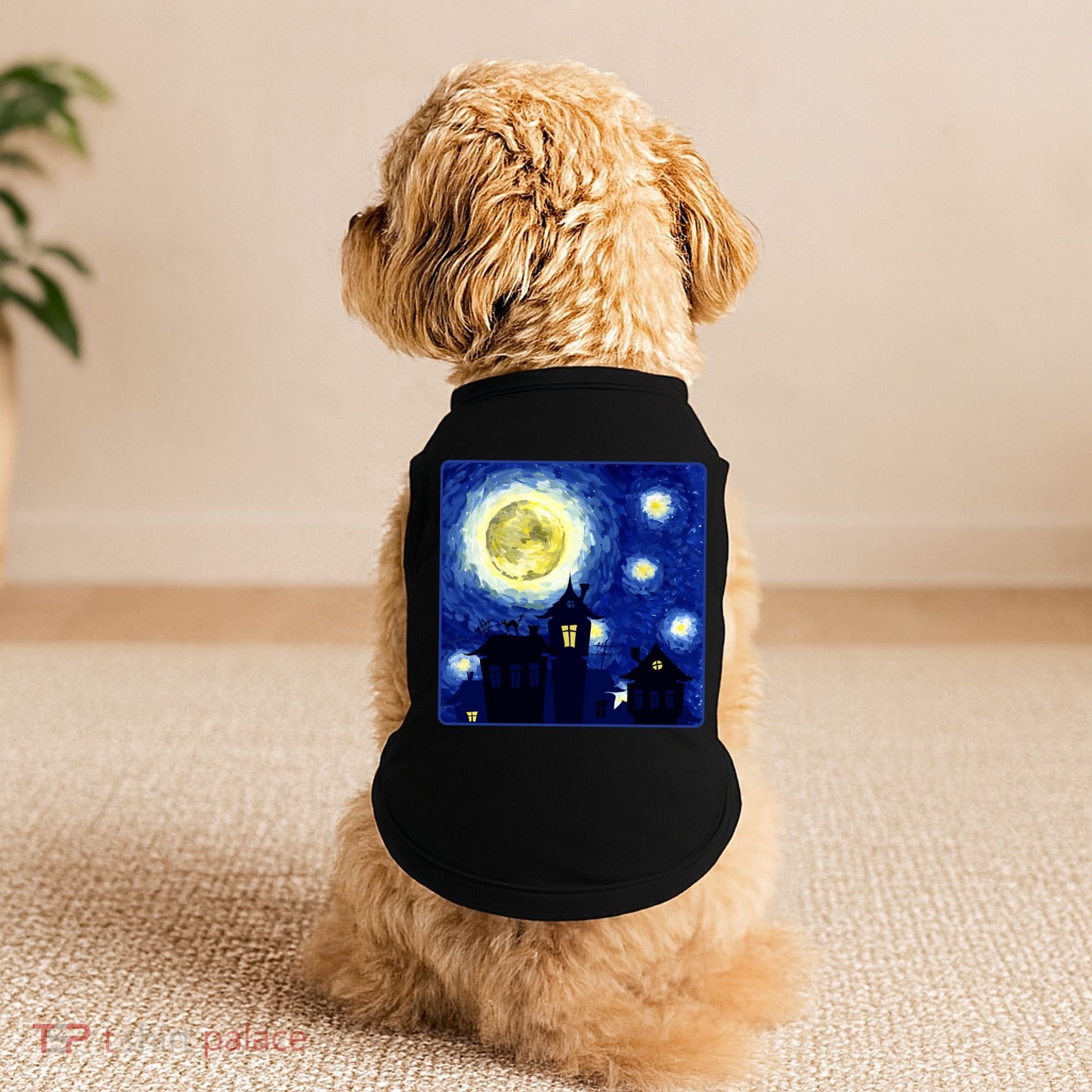 Halloween Nights, Starry Night Painting Doggie Tank