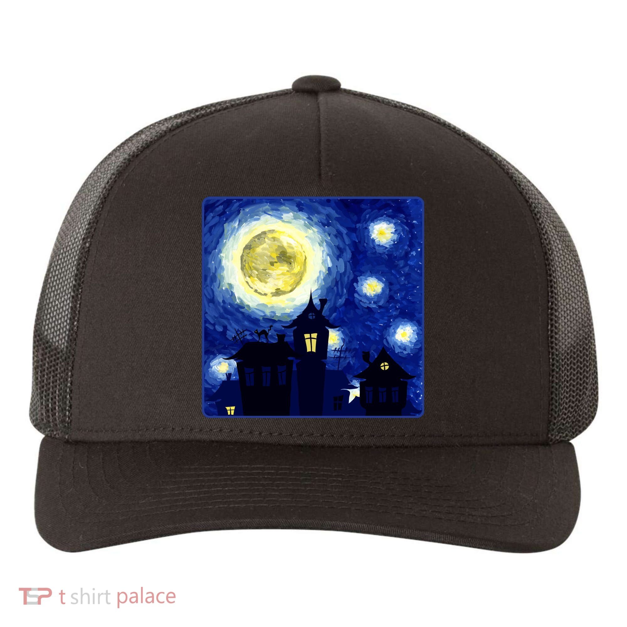 Halloween Nights, Starry Night Painting Yupoong Adult 5-Panel Trucker Hat