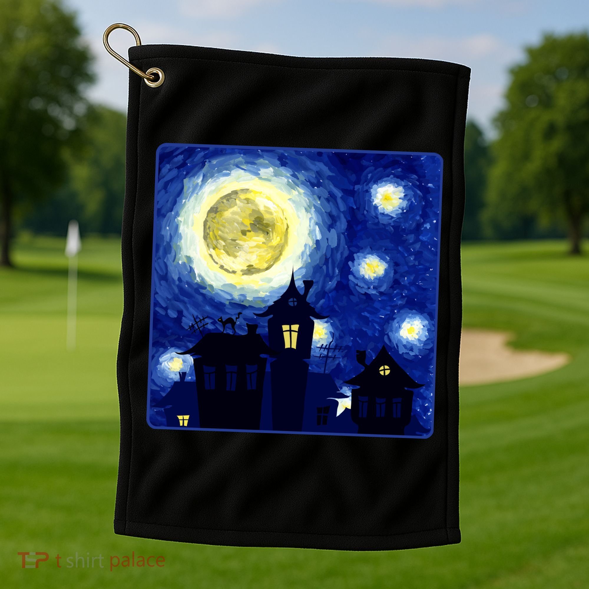 Halloween Nights, Starry Night Painting Golf Towel
