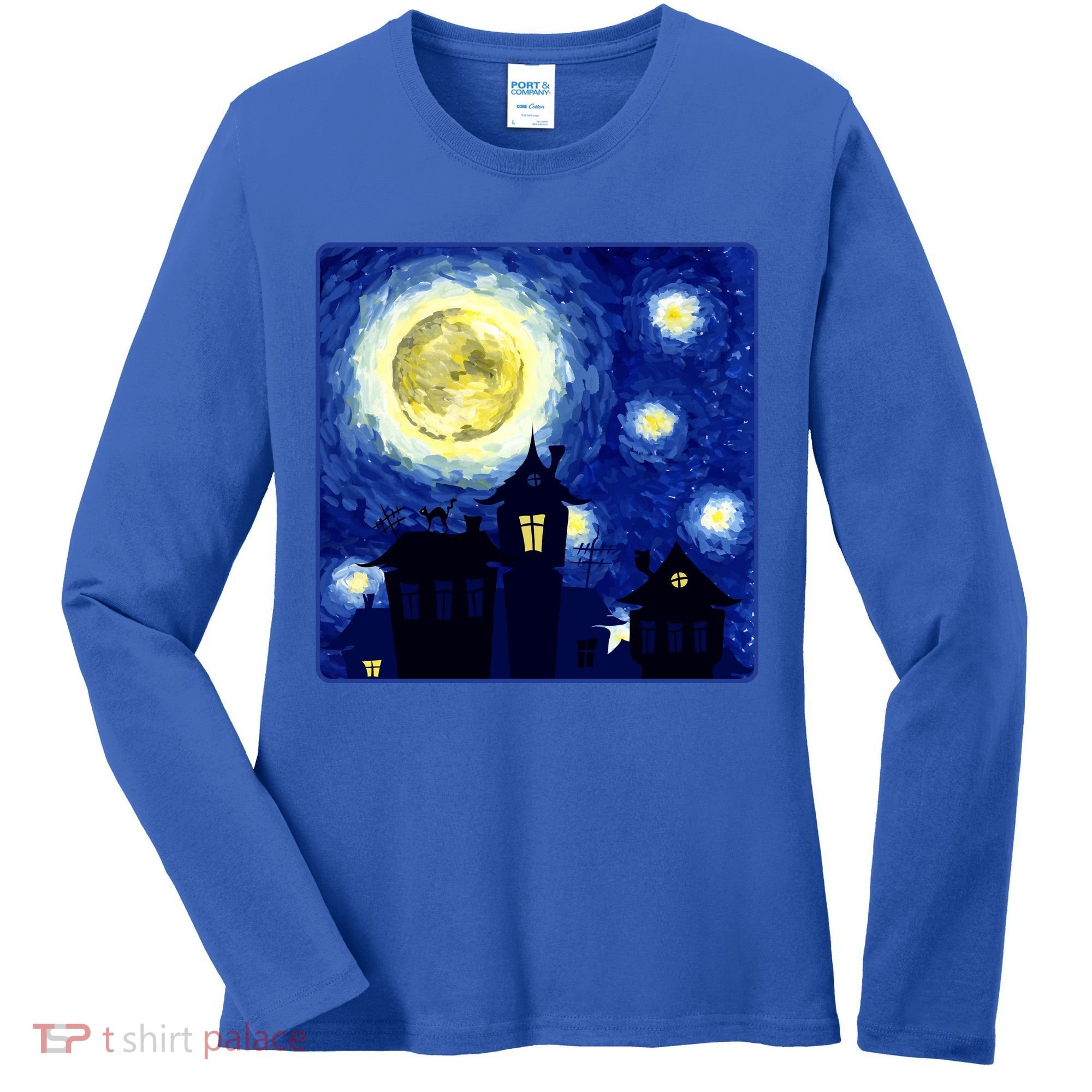 Halloween Nights, Starry Night Painting Women's Long Sleeve Shirt