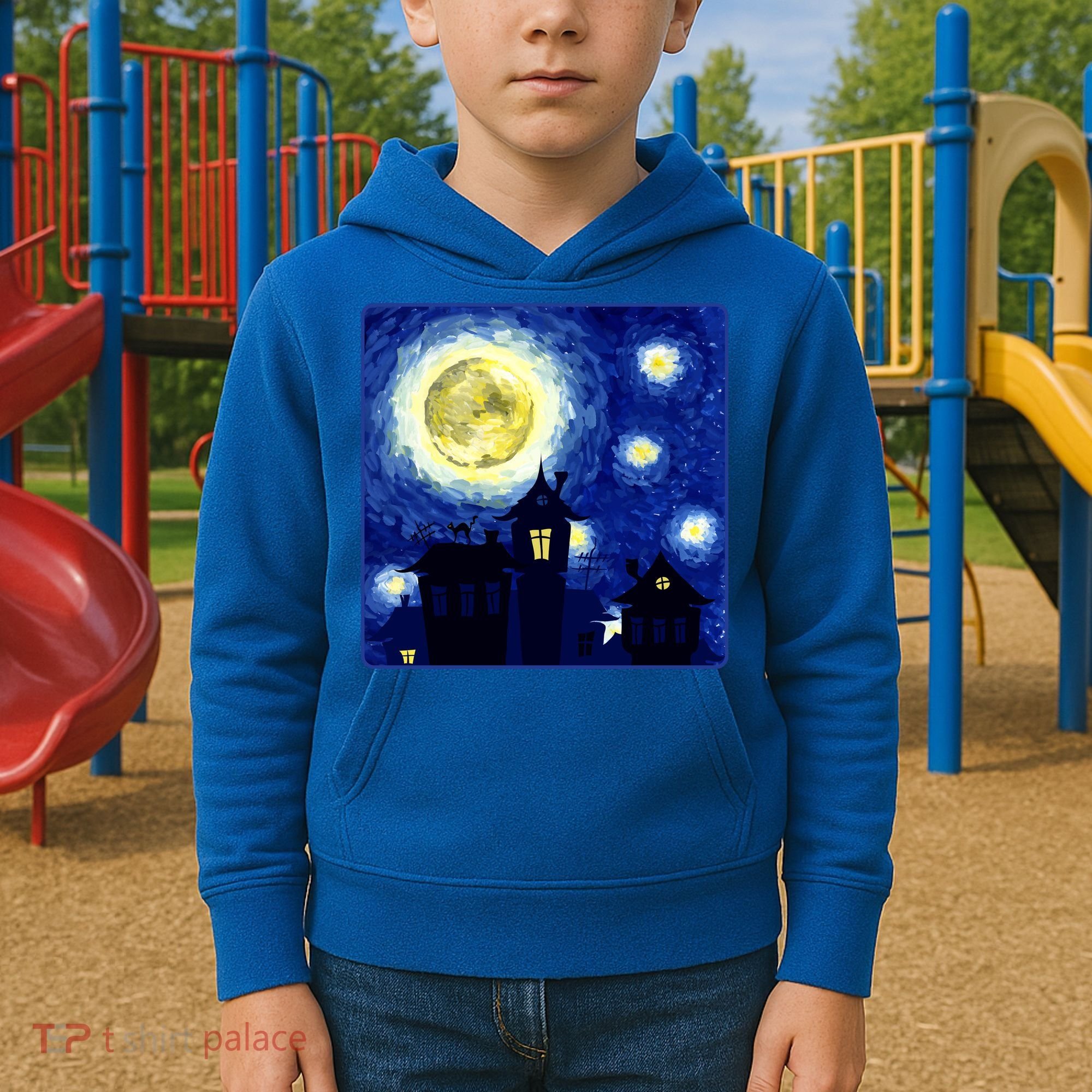 Halloween Nights, Starry Night Painting Kids Hoodie