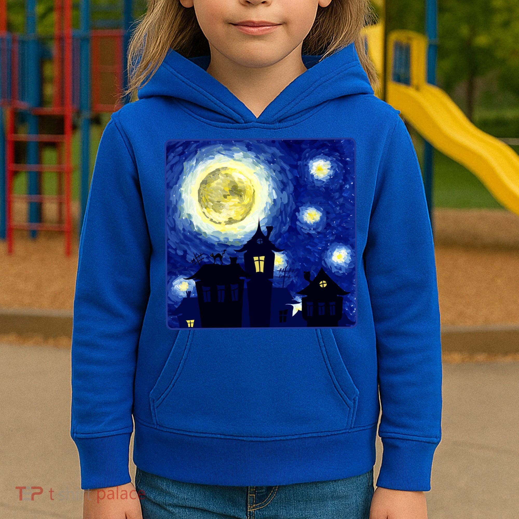 Halloween Nights, Starry Night Painting Kids Hoodie