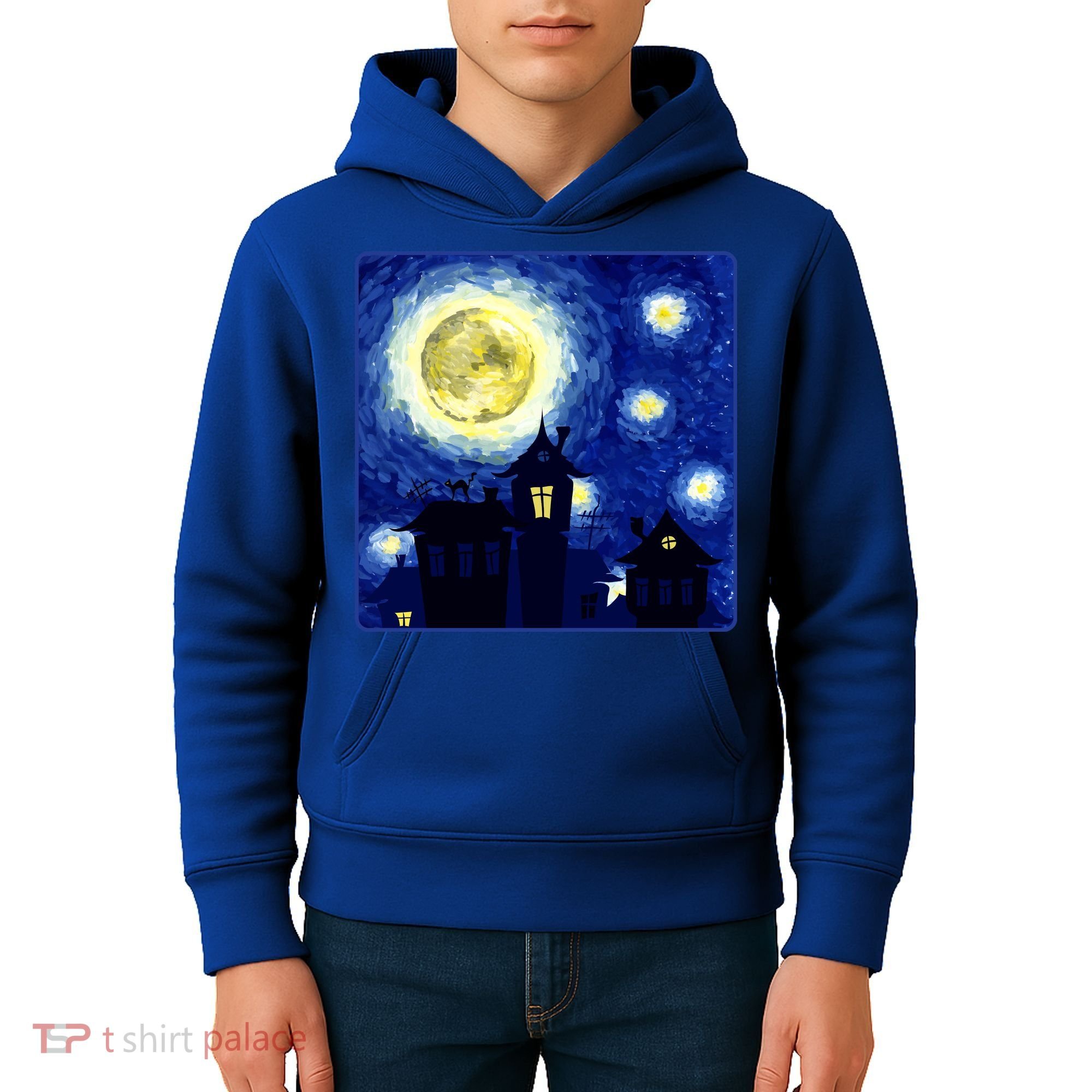 Halloween Nights, Starry Night Painting Kids Hoodie