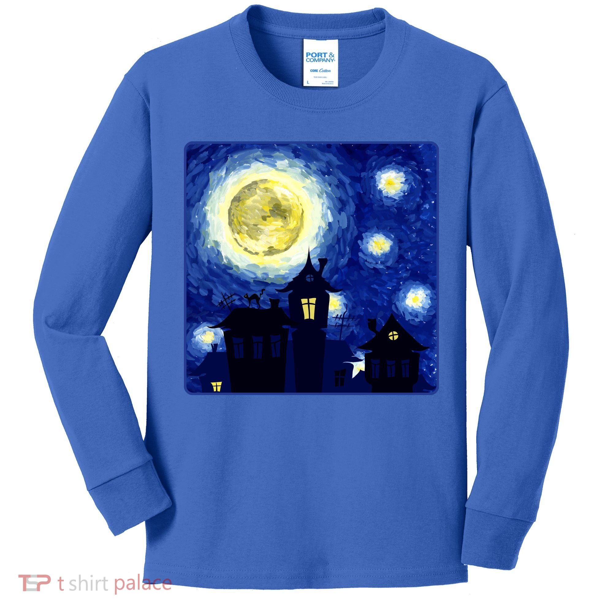 Halloween Nights, Starry Night Painting Kids Long Sleeve Shirt
