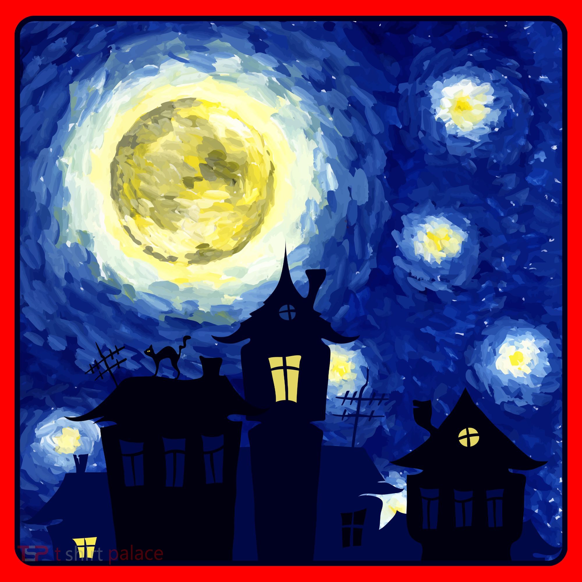 Halloween Nights, Starry Night Painting Santa Hat