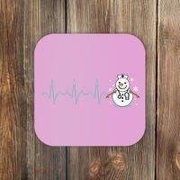 Heartbeat Nurse Snowman Nurse Christmas Coaster thumb 0