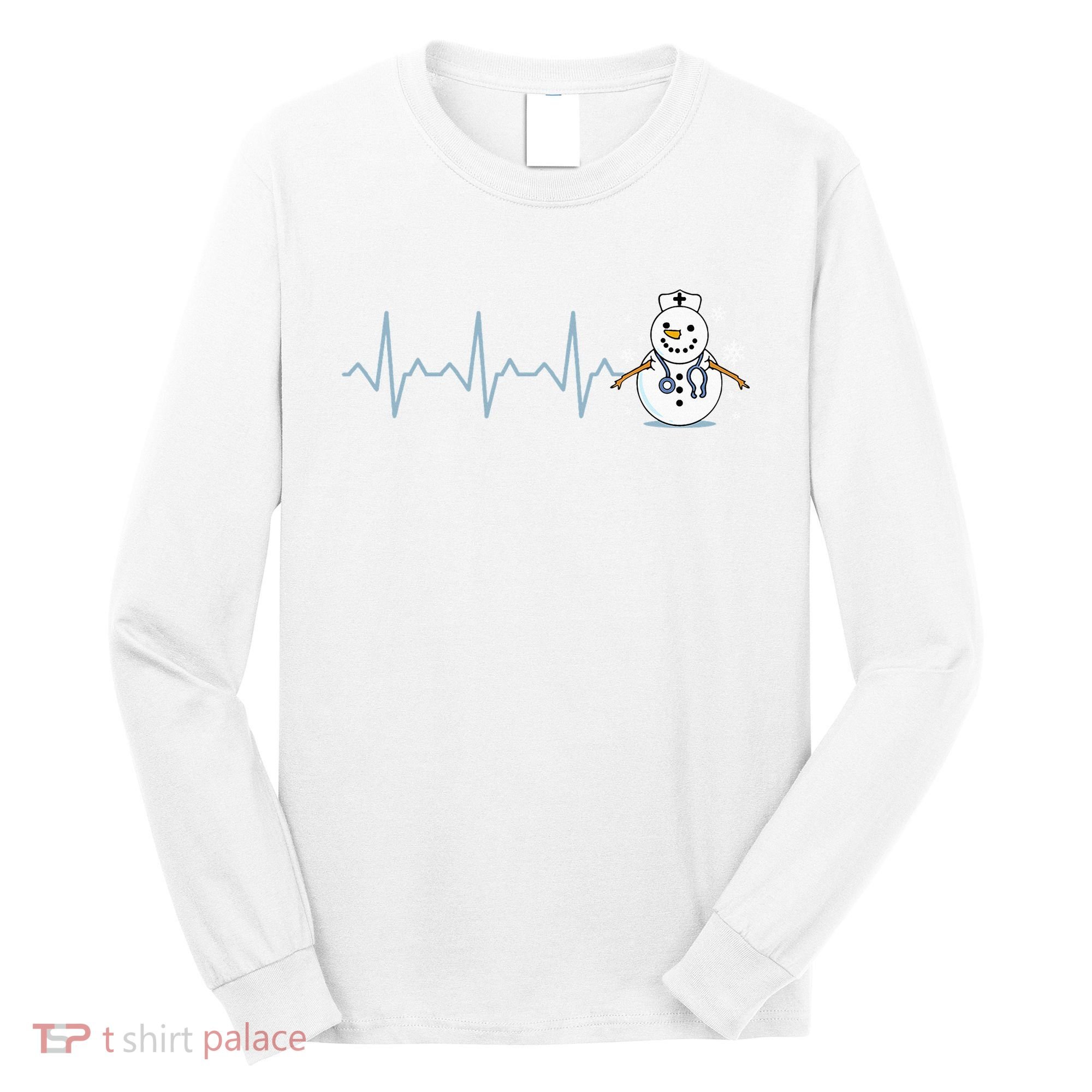 Heartbeat Nurse Snowman Nurse Christmas Long Sleeve Shirt