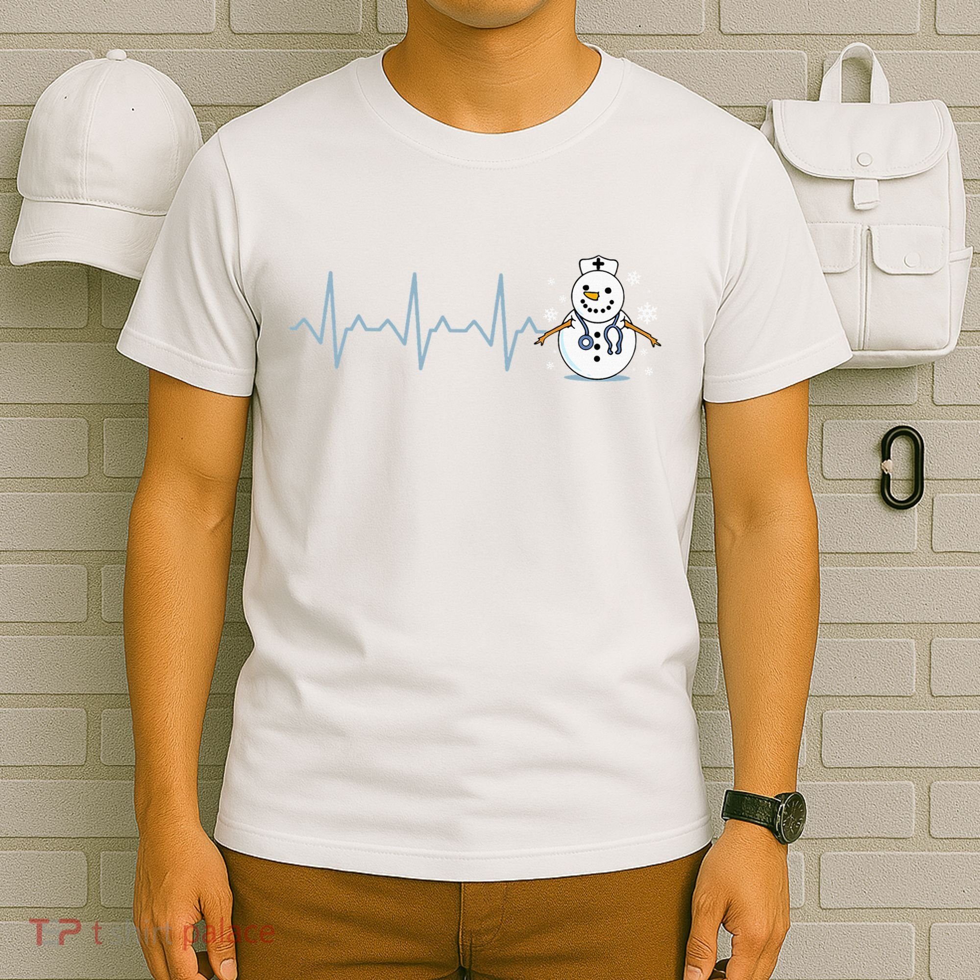 Heartbeat Nurse Snowman Nurse Christmas T-Shirt
