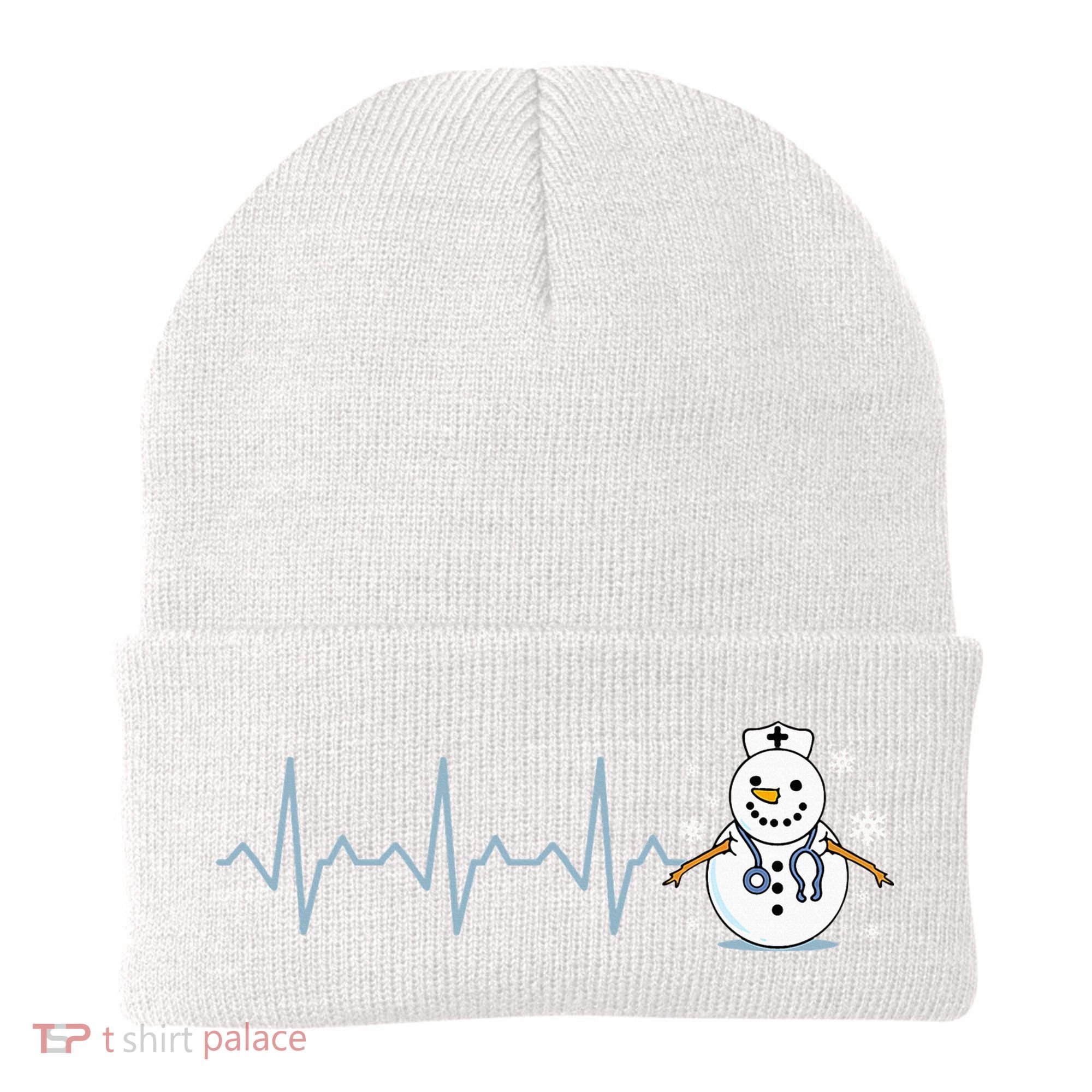 Heartbeat Nurse Snowman Nurse Christmas Beanie