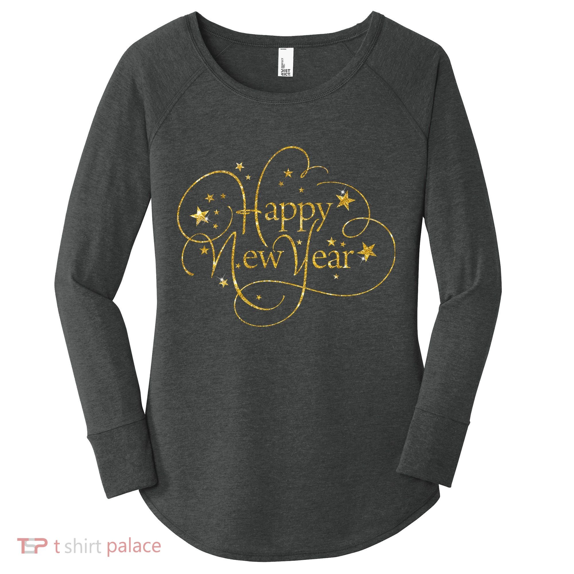 Happy New Years Golden Logo Women's Perfect Tri Tunic Long Sleeve Shirt