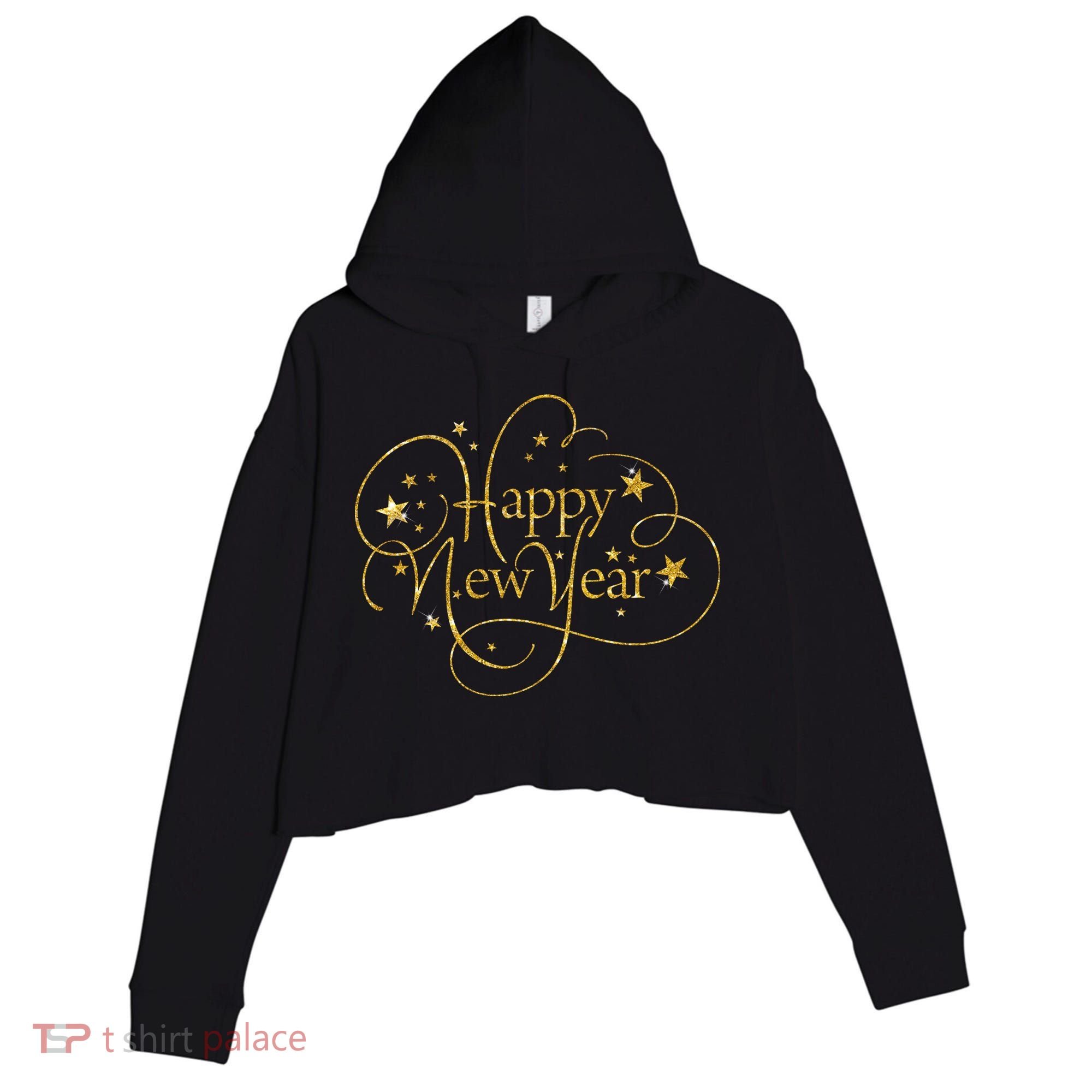 Happy New Years Golden Logo Crop Fleece Hoodie
