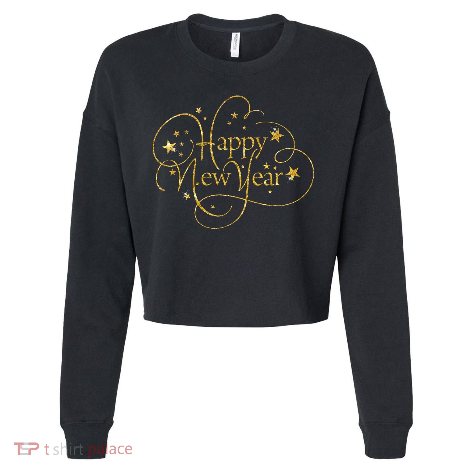 Happy New Years Golden Logo Cropped Pullover Crew