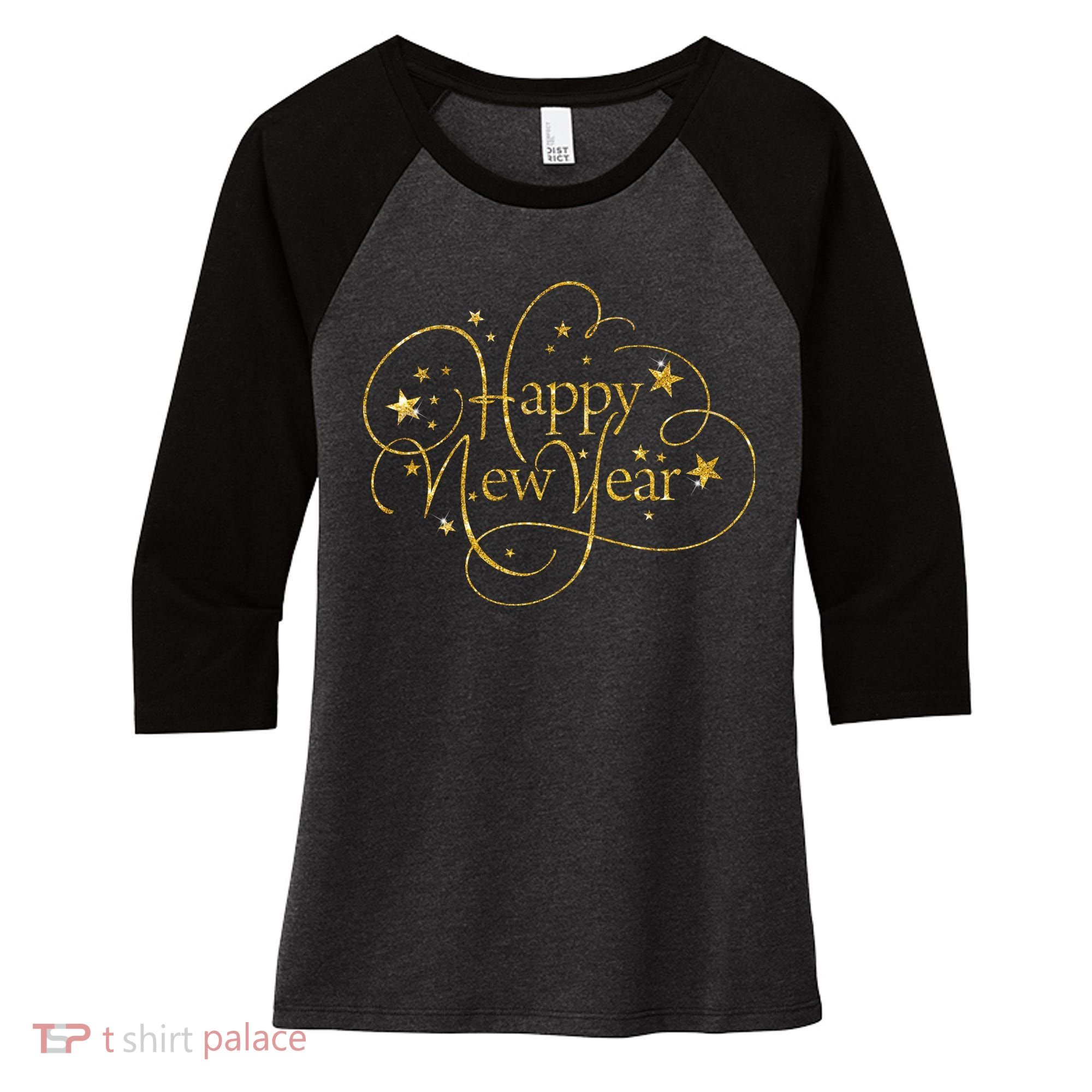 Happy New Years Golden Logo Women's Tri-Blend 3/4-Sleeve Raglan Shirt