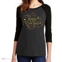 Happy New Years Golden Logo Women's Tri-Blend 3/4-Sleeve Raglan Shirt thumb 2