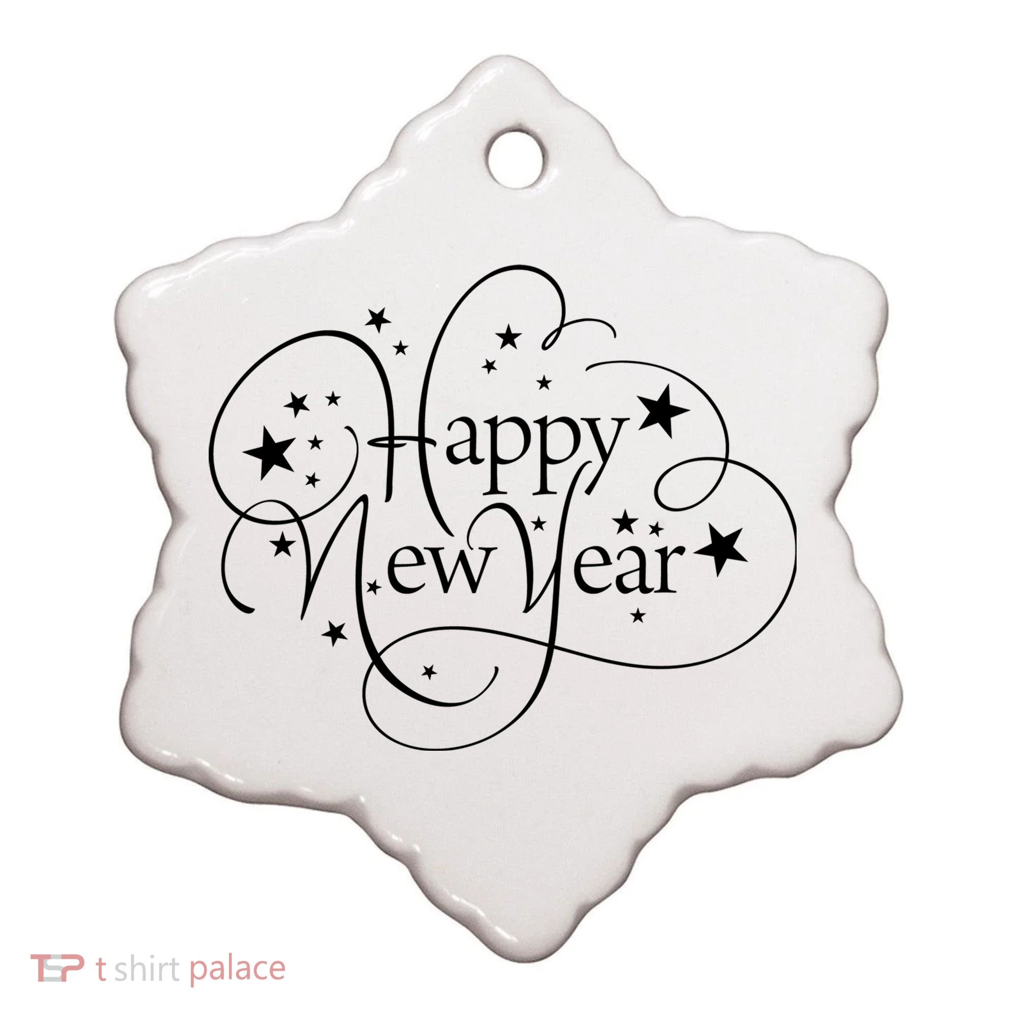 Happy New Years Golden Logo Ceramic Ornament