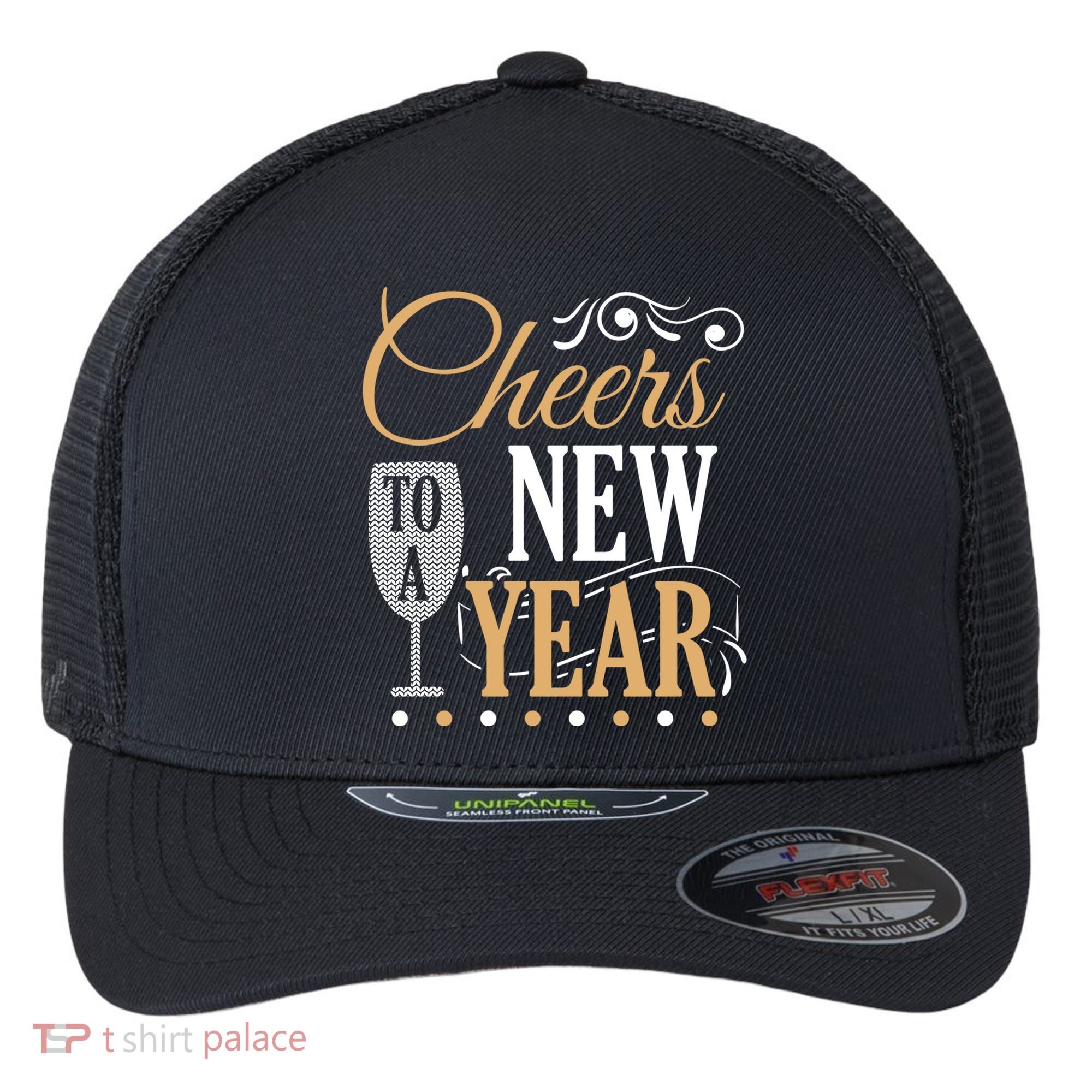 Happy New Year With Celebration New Years Eve Flexfit Unipanel Trucker Cap