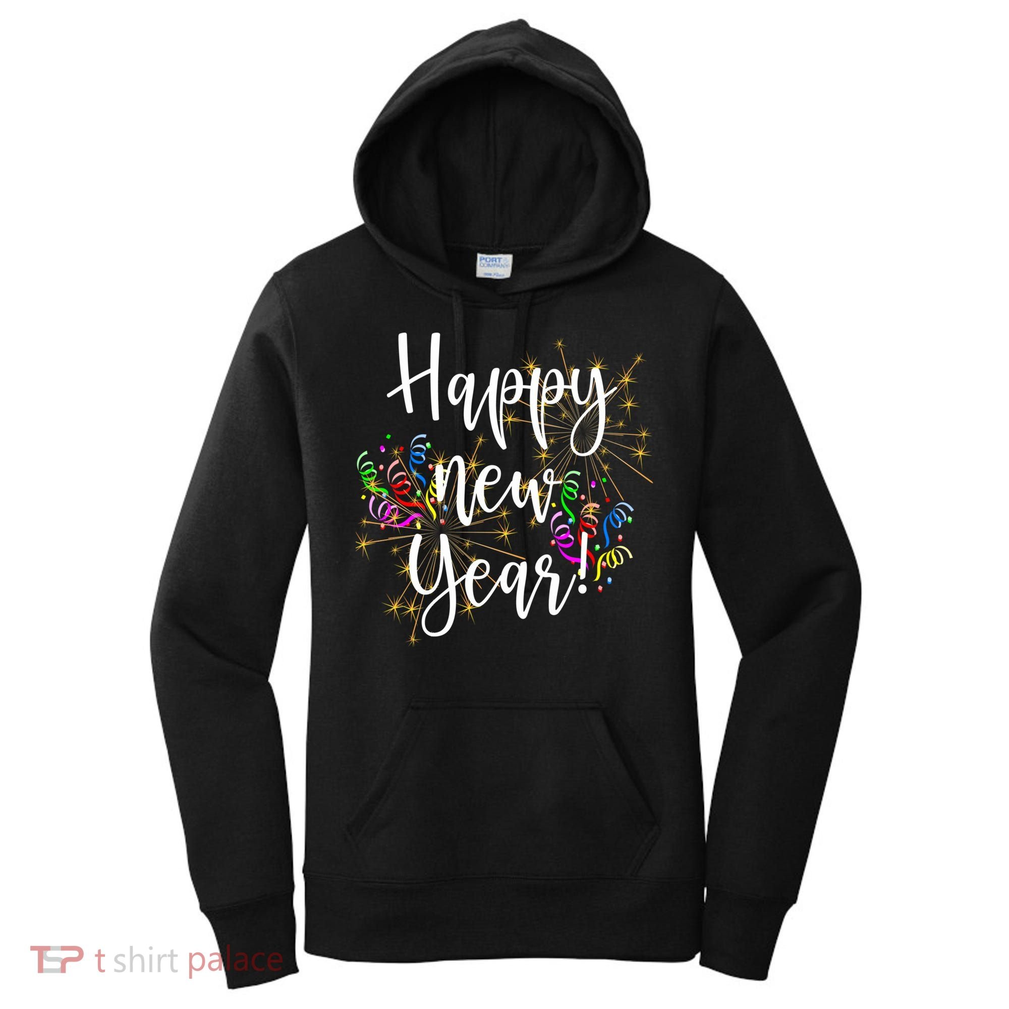 Happy New Year Day Eve Party Fireworks Confetti Costume Fun Long Sleeve TShirt Women's Hoodie
