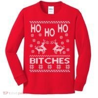 Ho Ho Ho Bitches X-Mas Ugly Christmas Kids Long Sleeve Shirt thumb 0