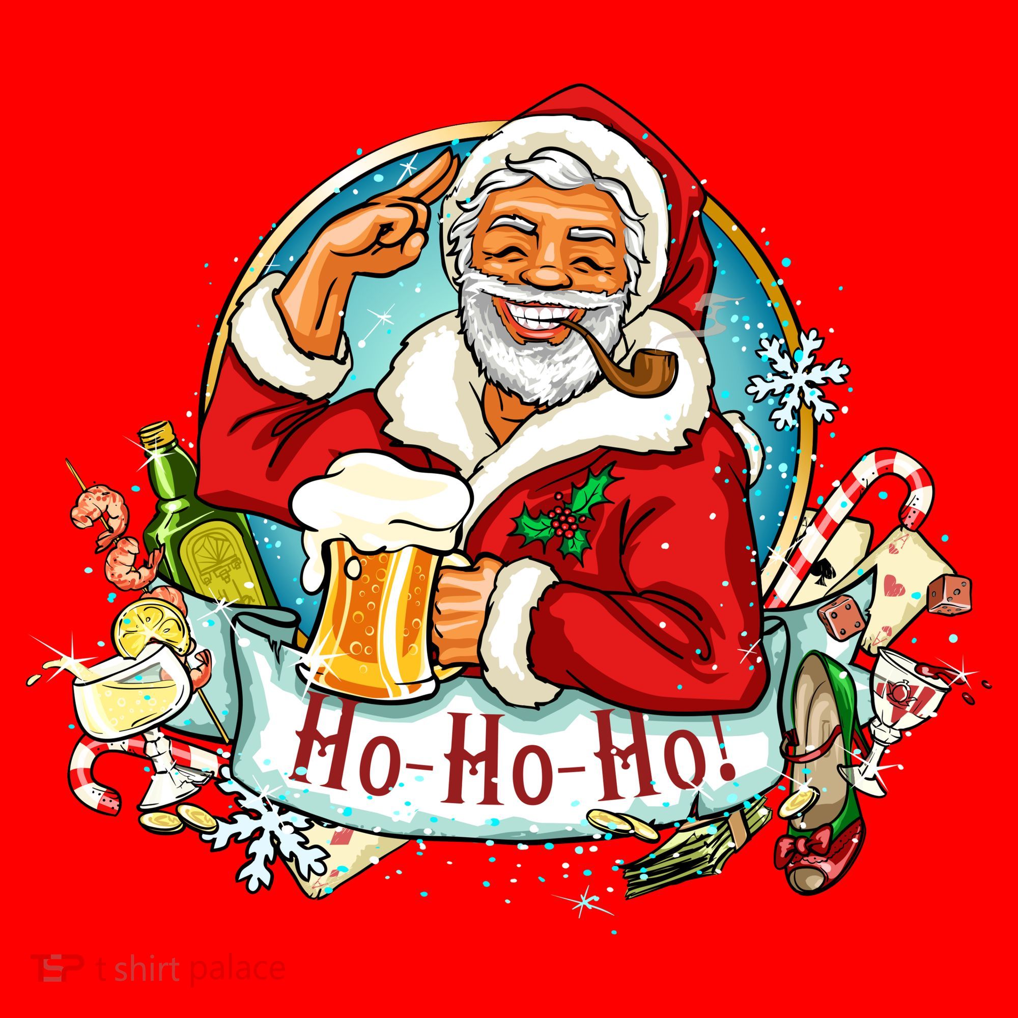 Ho-Ho-Ho Drinking Smoking Santa Claus Christmas Santa Hat