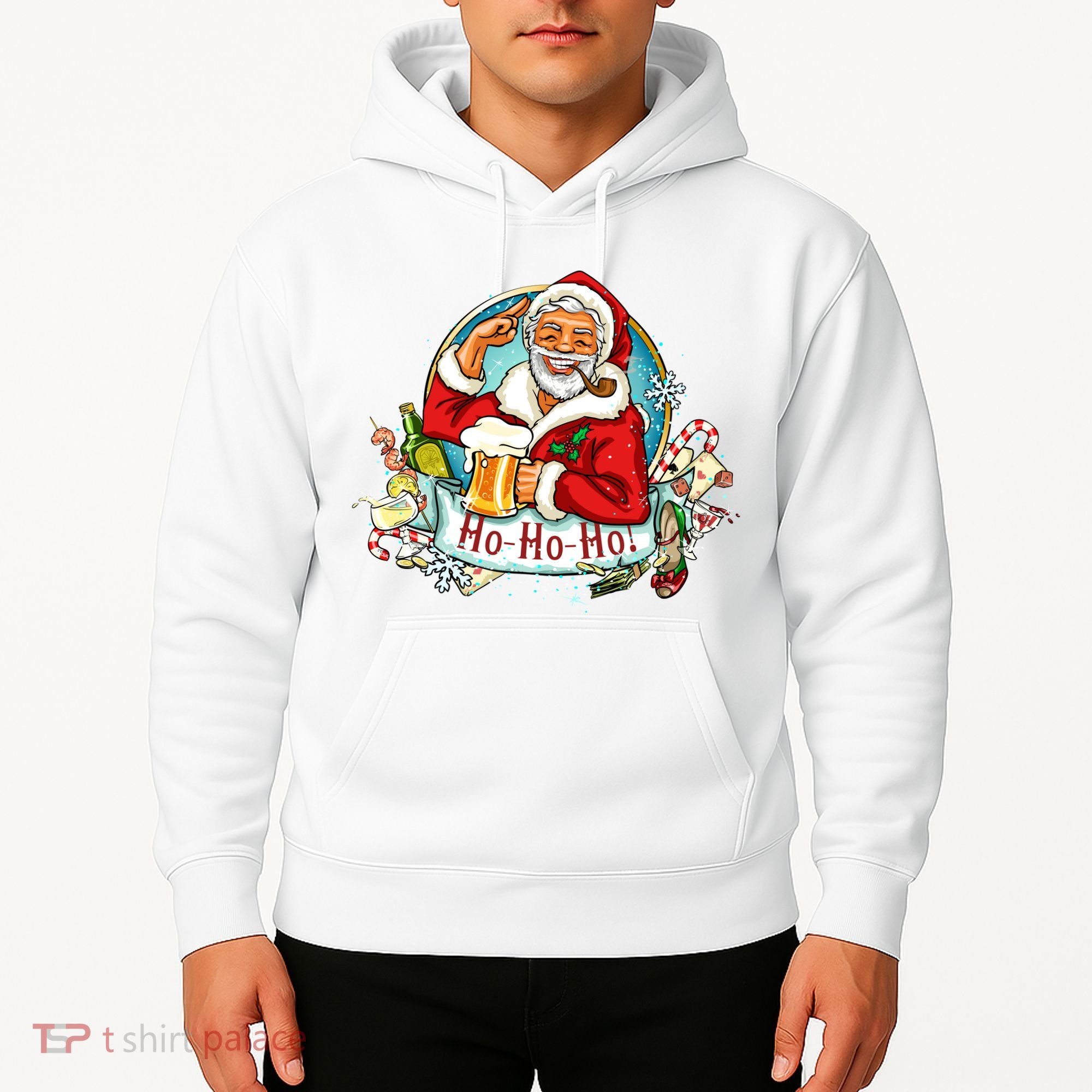 Ho-Ho-Ho Drinking Smoking Santa Claus Christmas Hoodie