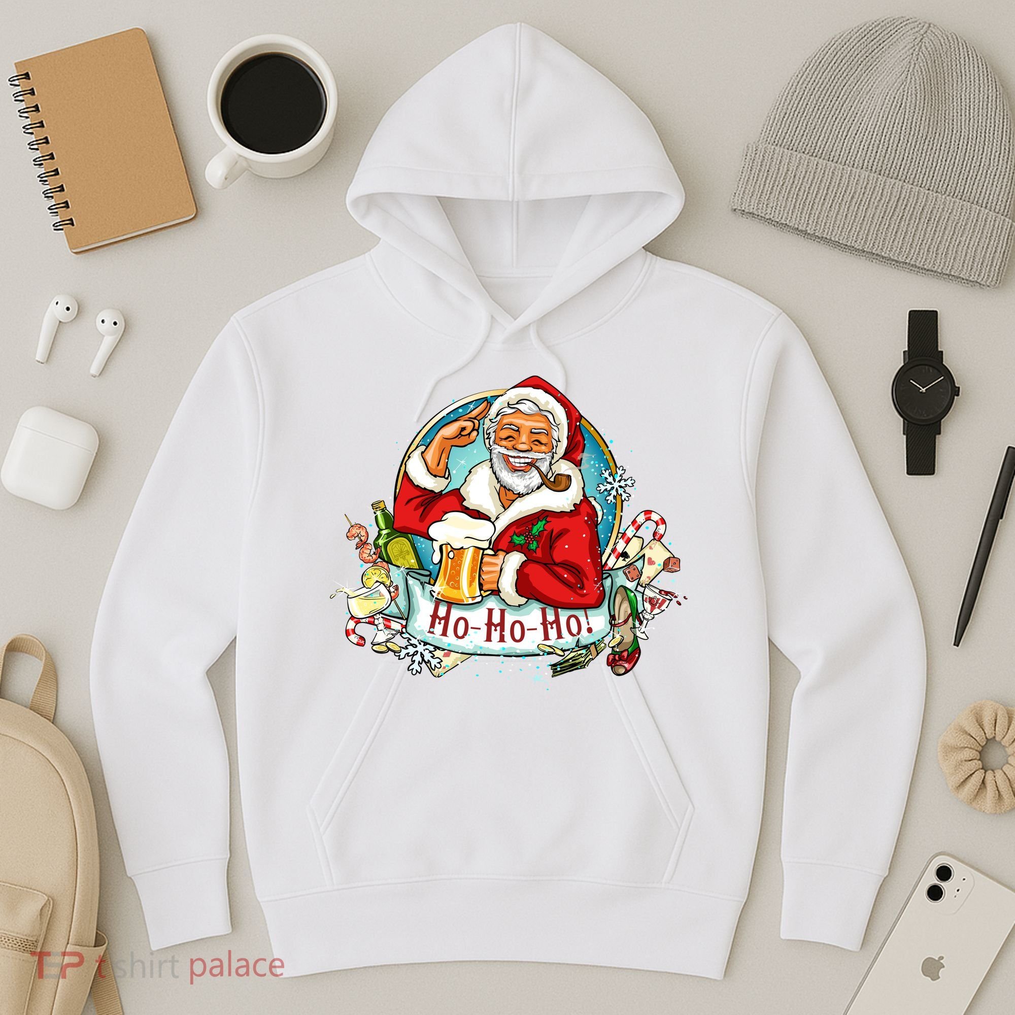 Ho-Ho-Ho Drinking Smoking Santa Claus Christmas Hoodie