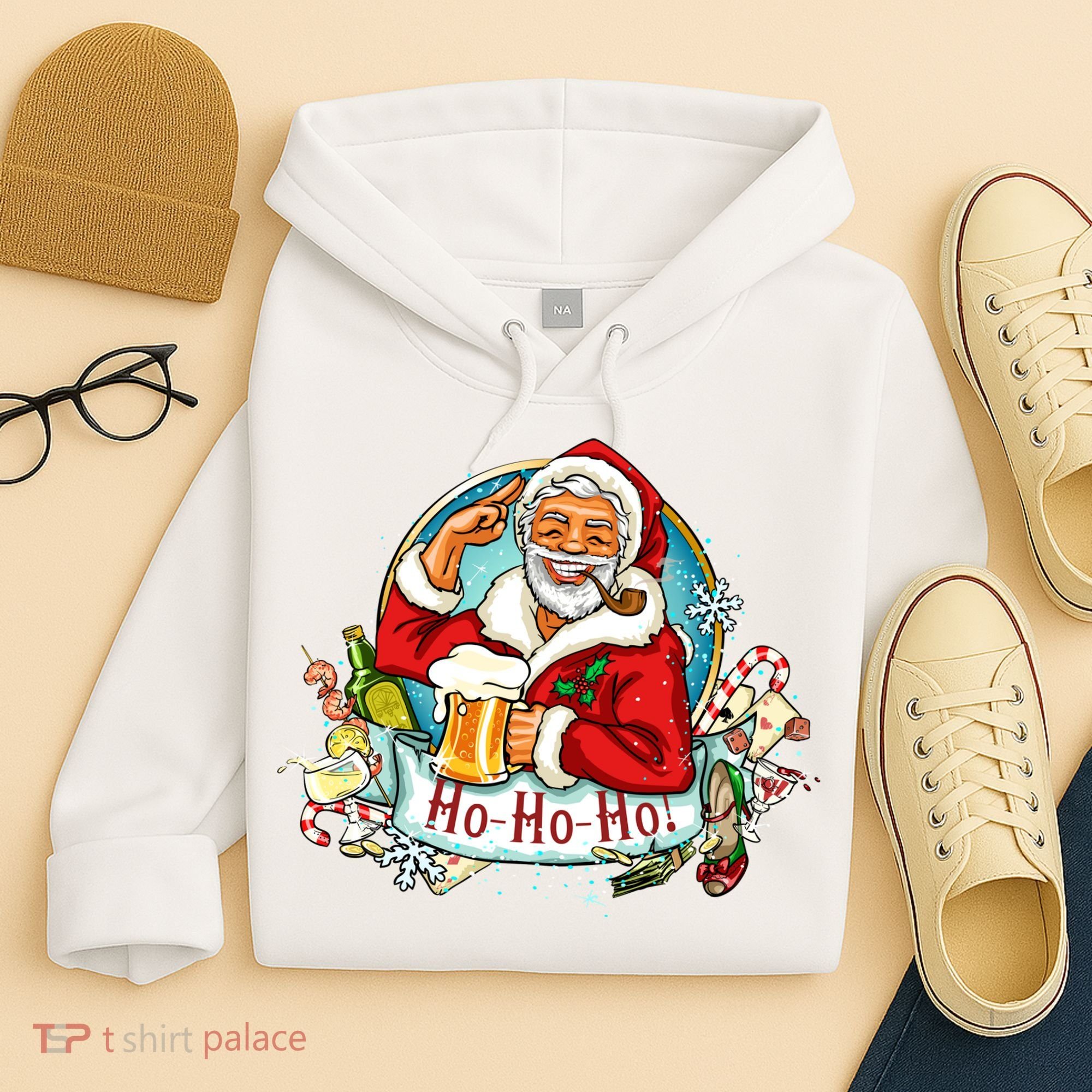 Ho-Ho-Ho Drinking Smoking Santa Claus Christmas Hoodie