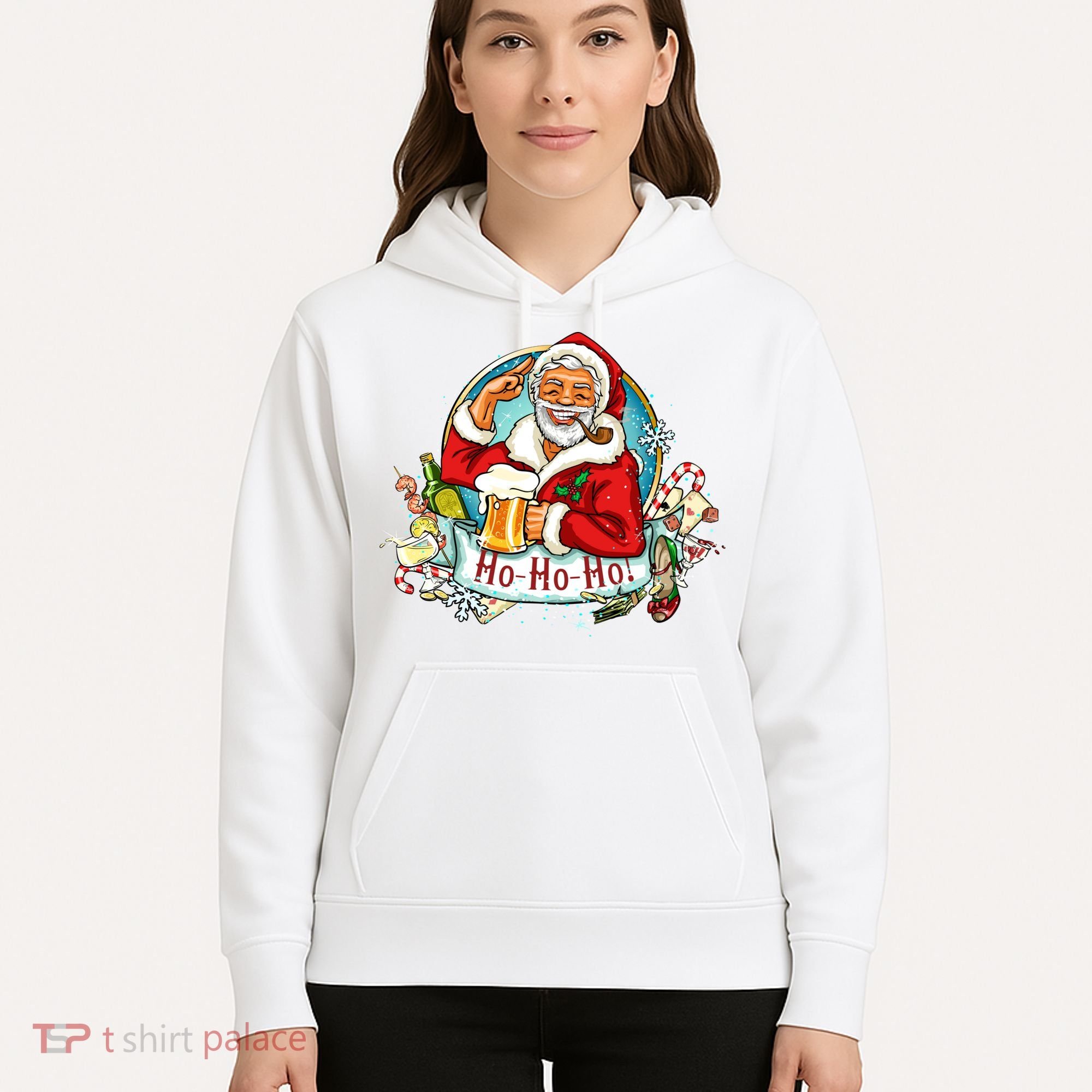Ho-Ho-Ho Drinking Smoking Santa Claus Christmas Hoodie